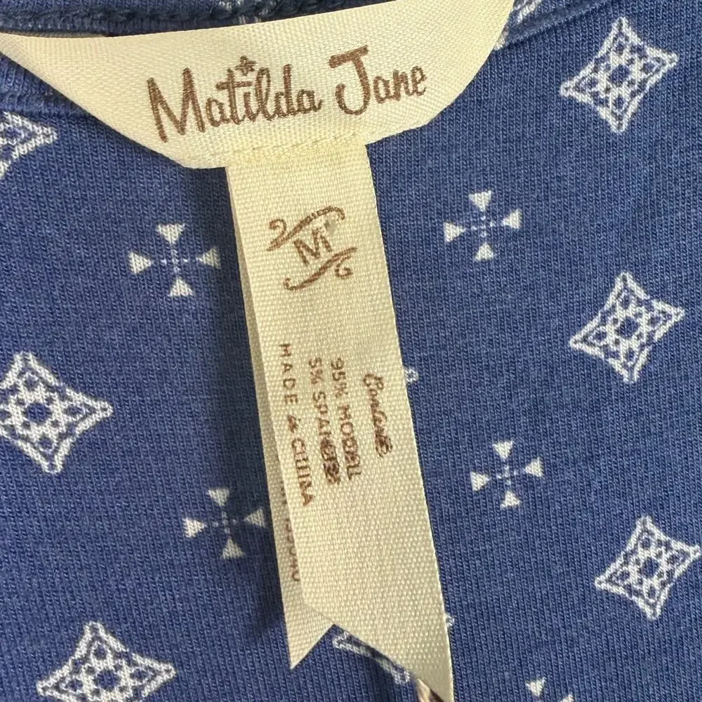 Matilda Jane Lets go together Open Road Jumpsuit Blue Mixed Print Medium NEW